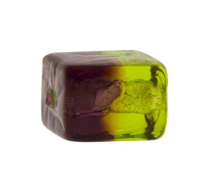 Peridot and Dark Amethyst Bicolor Cube Bead with White Gold Finish - 12mm