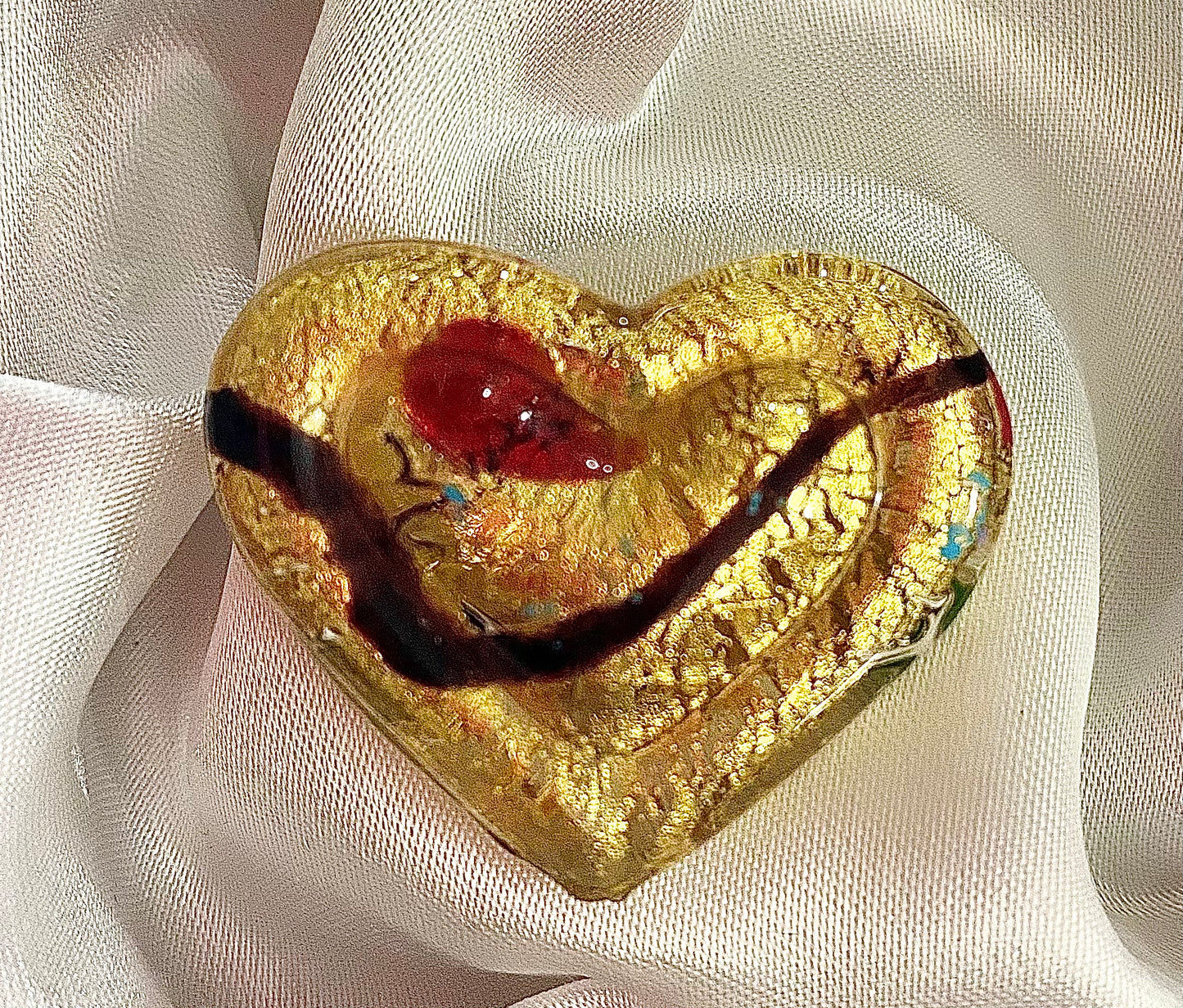 Venetian Glass Heart Focal Bead – 24k Gold Inlay “Heart within a Heart” Design
