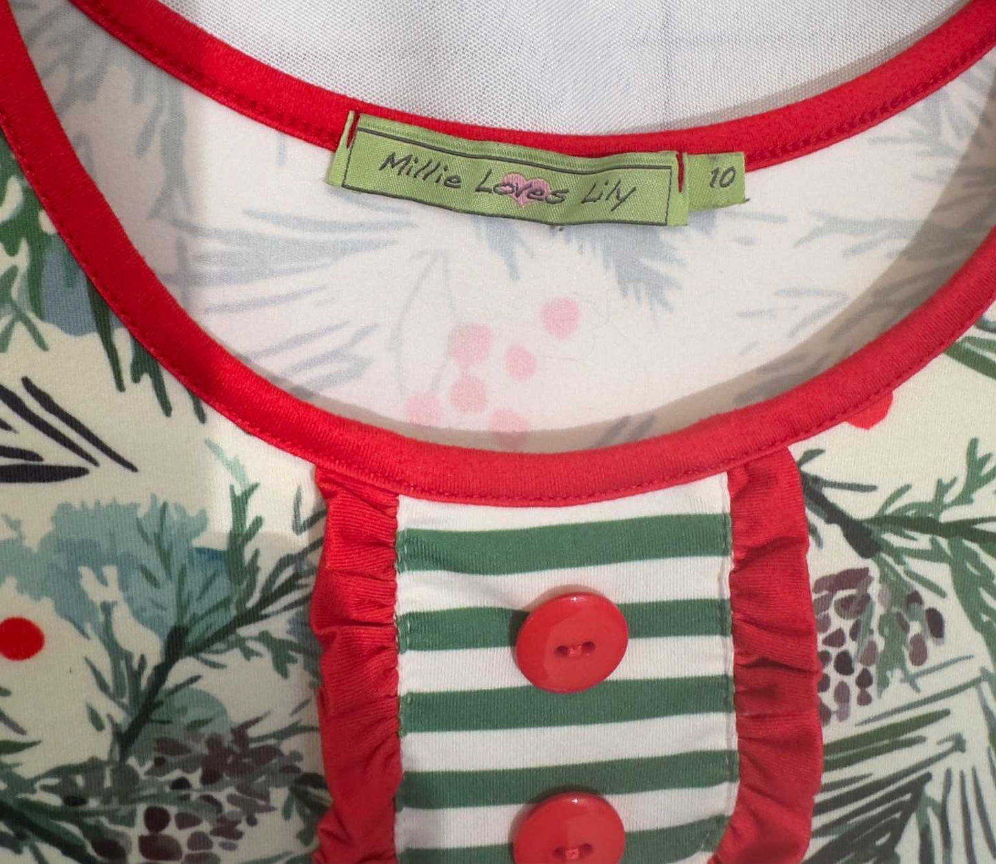 Millie Loves Lily Girls 10 Christmas dress- Pinecone print