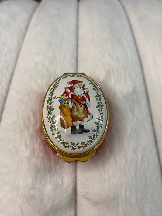 Halcyon Days Oval Santa porcelain trinket box