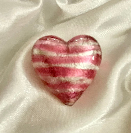 Venetian Glass Handmade Pink and White Gold Heart Focal Bead