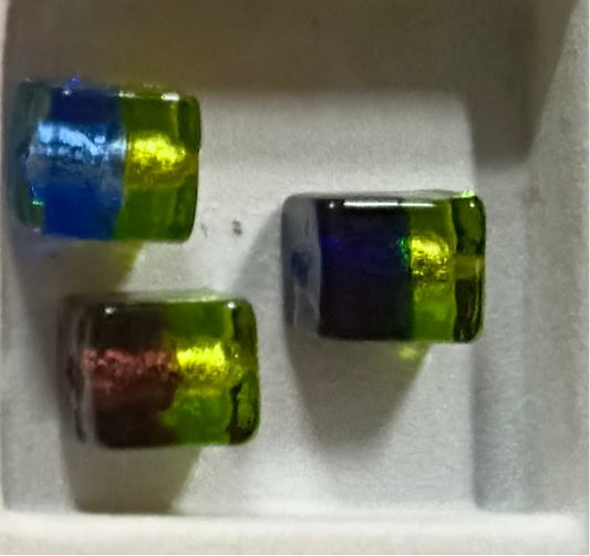 Peridot and Cobalt Bicolor Cube Bead with White Gold Finish - 12mm