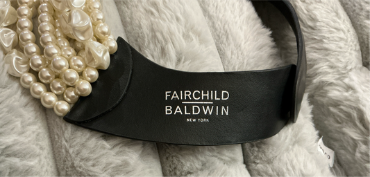 Vintage Fairchild Baldwin Pearl Necklace—10 Strand white pearls, black leather band