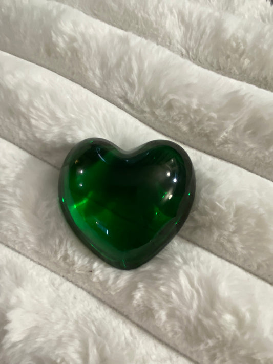 Vintage Baccarat Green Glass Heart Paperweight