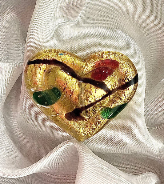 Venetian Glass Heart Focal Bead – 24k Gold Inlay “Heart within a Heart” Design