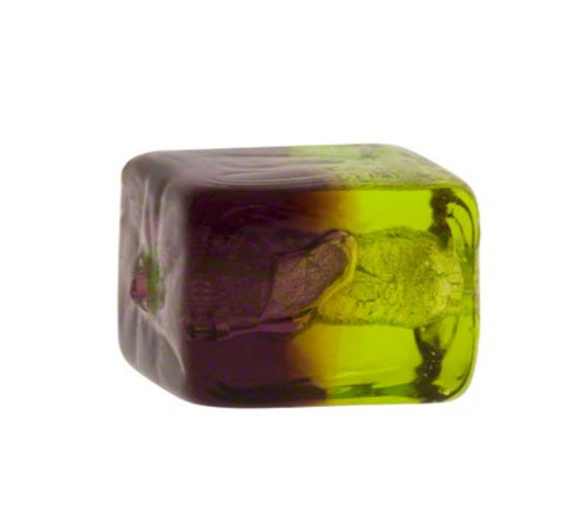 Peridot and Dark Amethyst Bicolor Cube Bead with White Gold Finish - 12mm
