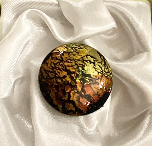 Venetian Glass Handmade Focal Bead—40mm Disc, Peridot/Bronze glass with 24k gold, black glass inlay
