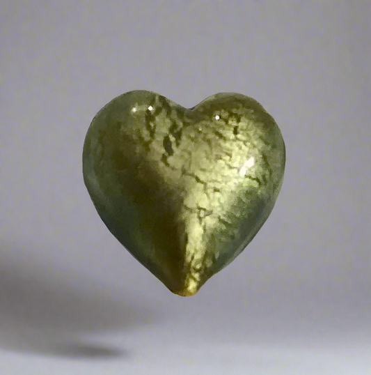 Heart-Shaped Golden-Green Glass Ornament – Marbled Finish