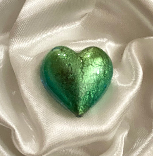Venetian Glass Handmade Focal Bead— Sea Green  30mm Solid Puffy Heart, 24k gold